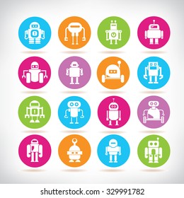 robot cute icons, robot characters
