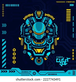 Diseño rotativo azul ciberpunk con fondo oscuro. Resumen de la ilustración vectorial de la tecnología.