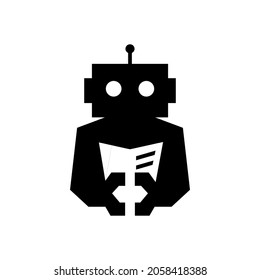 Roboter-Cyborg-Buch lesen Zeitung Negativ-Space-Logo Vektorsymbol