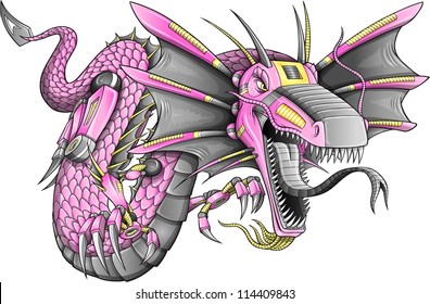 Robot Cyborg Dragon Vector Illustration art