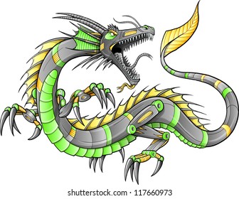 Robô Cyborg Dragon Vetor Ilustração arte