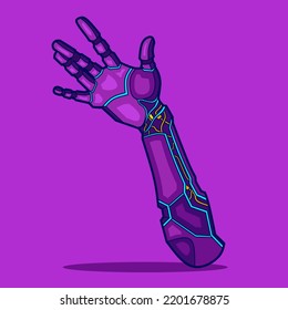 Robot Cyborg Hand In Neon Cyberpunk Style Vector Design.