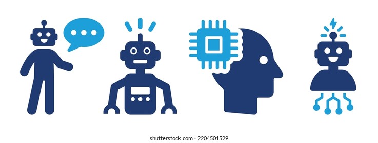 Robot Cyborg Icon Set. Humanoid Robotic Icon. Artificial Intelligence Concept. Vector Illustration.