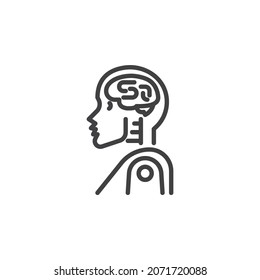 Robot, icono de la línea de ciborg. signo de estilo lineal para concepto móvil y diseño web. Icono de vector de contorno de robot de inteligencia artificial. Símbolo, ilustración del logotipo. Gráficos vectoriales