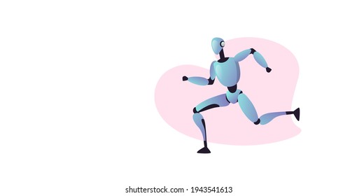 robot cyborg running modern robotic character artificial intelligence technology concept full length horizontal
