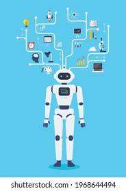 Robot cyborg virtual infographic. Future machine robot. Flat style design