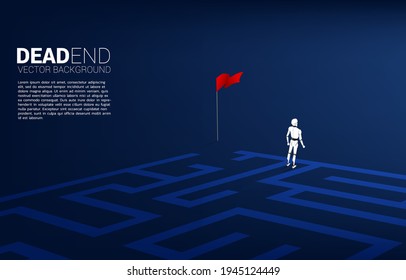 Robot At Dead End Of Maze. Robot Concept For Problem And Wrong Decision.