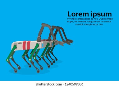 robot deer clone industry robotic mechanical character reindeer flat blue background copy space horizontal