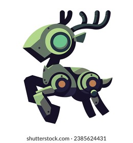 Robot deer. Digital New Year 2024. Flat vector illustration in cartoon style isolated on white background.