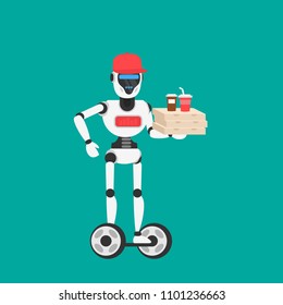 robot deliver with pizza boxes on gyroscooter