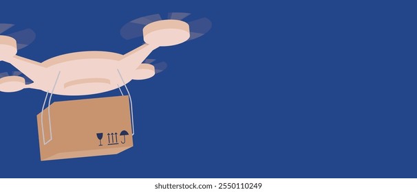 Robot delivery car with groceries or food as a future logistics concept, flat vector stock illustration or template with place for text