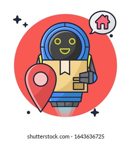 Robot Delivery Package Vector Illustration