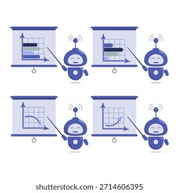 El robot muestra presentaciones con varios diagramas y gráficos en la pantalla.