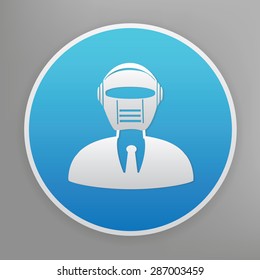 Robot design icon on blue button,clean vector