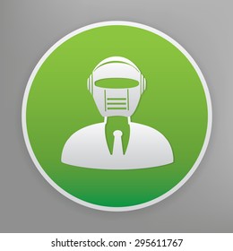 Robot design icon on green button, clean vector
