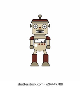 Robot design on white background, design with retro style
