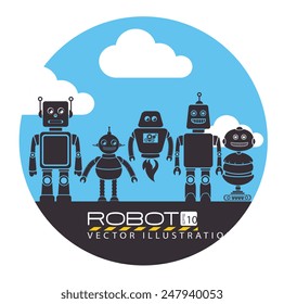 Robot design over cloudscape background, vector illustration.