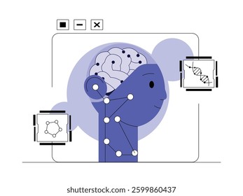 Robot design that almost resembles a human being equipped with artificial intelligence, semi outline style, vector illustration.