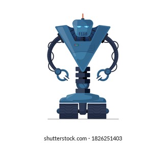 Robot detailed cartoon character. Future robotic technology concept. Friendly mechanical autonomous computer humanoid artificial intelligence assistant vector eps illustration