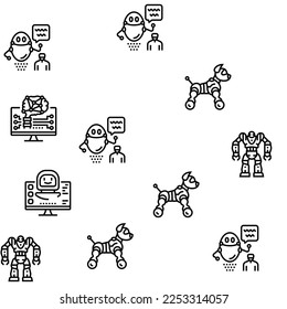 Robot Development And Industry Vector Seamless Pattern Thin Line Illustration