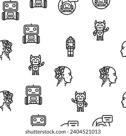Robot Development And Industry Vector Seamless Pattern Thin Line Illustration