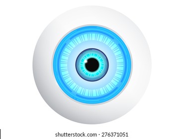 Robot With Digital Blue Eye, Vector Illustration 