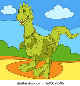 robot dinosaur in the jungle. Illustration for a children's book,
cartoon design