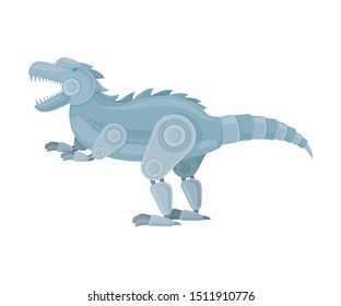 Robot dinosaur stands on its hind legs. Side view. Vector illustration on a white background.