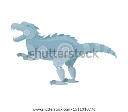 Robot dinosaur stands on its hind legs. Side view. Vector illustration on a white background.