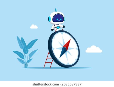 Robot with direction compass. Technology, financial strategy or business and stock market outlook.