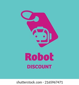 Robot con descuento, logo diseño símbolo vector ilustración icono idea creativa