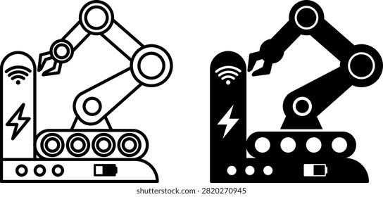 Robot Docking Station Icons. Line and Glyph Vector Illustrations. The Device to Which an Autonomous Robot Returns for Battery Charging or Maintenance. Agrotechnology and Smart Farming Concept
