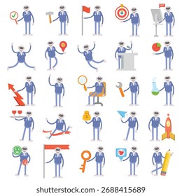 Personajes de Doctor Robot en diferentes poses conjunto ilustración