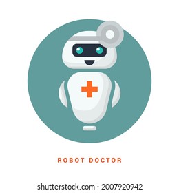 Robot Doctor Icon Inline Style. Vector Illustration. EPS 10.