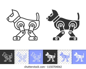 Robot dog black linear and silhouette icons. Thin line sign of kids toy. Transformer outline pictogram isolated on white, color, transparent background. Vector Icon shape. Robot simple symbol closeup