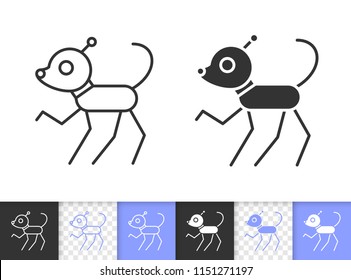 Robot Dog black linear and silhouette icons. Thin line sign of russian toy terrier. Chihuahua outline pictogram isolated on white, color transparent. Vector Icon shape. Robot Dog simple symbol closeup