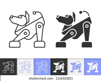 Robot Dog black linear and silhouette icons. Thin line sign of jack russell terrier. Smart kids toy outline pictogram isolated on white, color, transparent. Vector robot dog icon simple symbol closeup