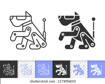 Robot Dog black linear and silhouette icons. Thin line sign of scottish terrier. Boxer outline pictogram isolated on white, transparent background. Vector Icon shape. Robot Dog simple symbol closeup