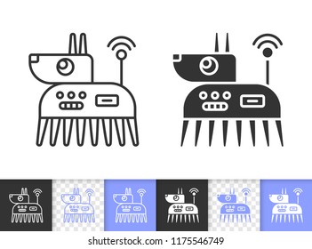 Robot Dog black linear and silhouette icons. Thin line sign west highland white terrier. Ai outline pictogram isolated white, transparent background. Vector Icon shape. Robot Dog simple symbol closeup