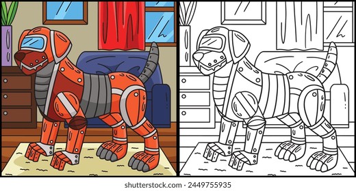 Robot Dog Coloring Page Colored Illustration