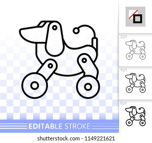Robot Dog thin line icon. Outline web sign of kids toy. Spaniel linear pictogram with different stroke width. Simple vector symbol, transparent background. Robot Dog editable stroke icon without fill