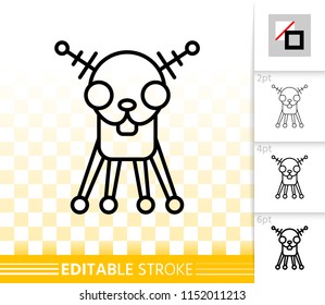 Robot dog thin line icon. Outline sign of chihuahua. Artificial intelligence linear pictogram with different stroke width. Simple transparent vector symbol. Robot Dog editable stroke icon without fill