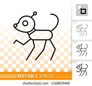 Robot Dog thin line icon. Outline sign of russian toy terrier. Chihuahua linear pictogram different stroke width. Simple vector symbol, transparent backdrop Robot Dog editable stroke icon without fill