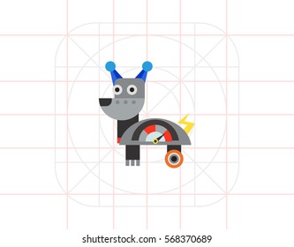 Robot Dog with Wheels and Meter Icon