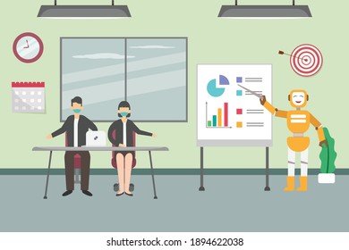 Robot doing presentation 2D flat vector concept for banner, website, illustration, landing page, flyer, etc