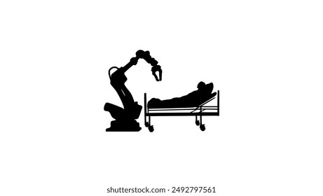 Roboter macht Chirurgie, schwarze isolierte Silhouette
