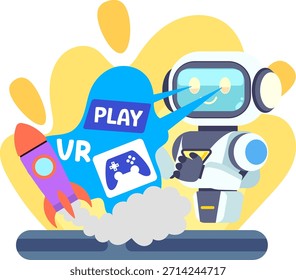 Robot doing VR Games Illustration