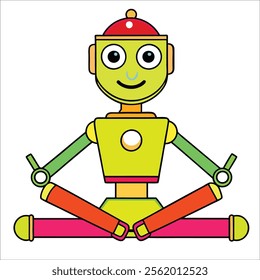 A robot doing yoga, in a balanced pose.