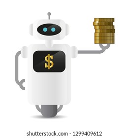 robot with dollar golden coins vector illustration EPS10