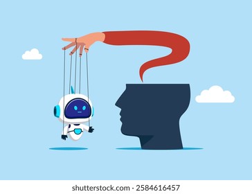 Robot domination exploitation. Unhealthy toxic relationships. Concept of influence, manipulation and addiction. Inner world, psychology, diversity. Vector illustration flat design.